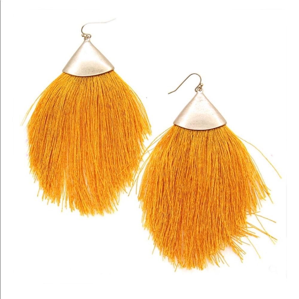 Tassel Fan Earrings - Mustard